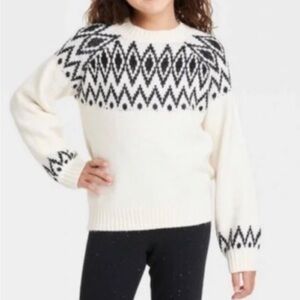 Cat & Jack Cream and Black Geometric Sweater